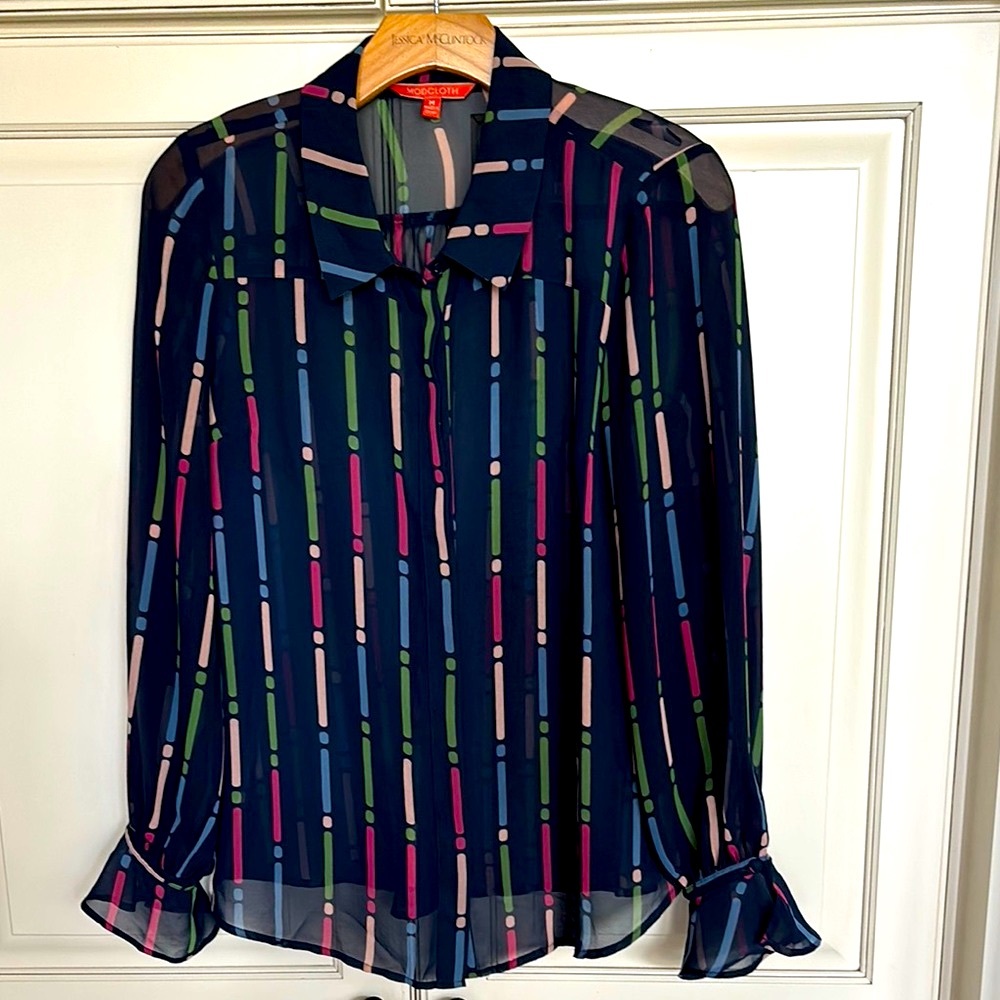 Modcloth multicolored collar cuffed sleeve long sleeve blouses. Size M